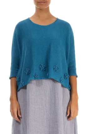 Flowers Decorated Denim Linen Jumper
