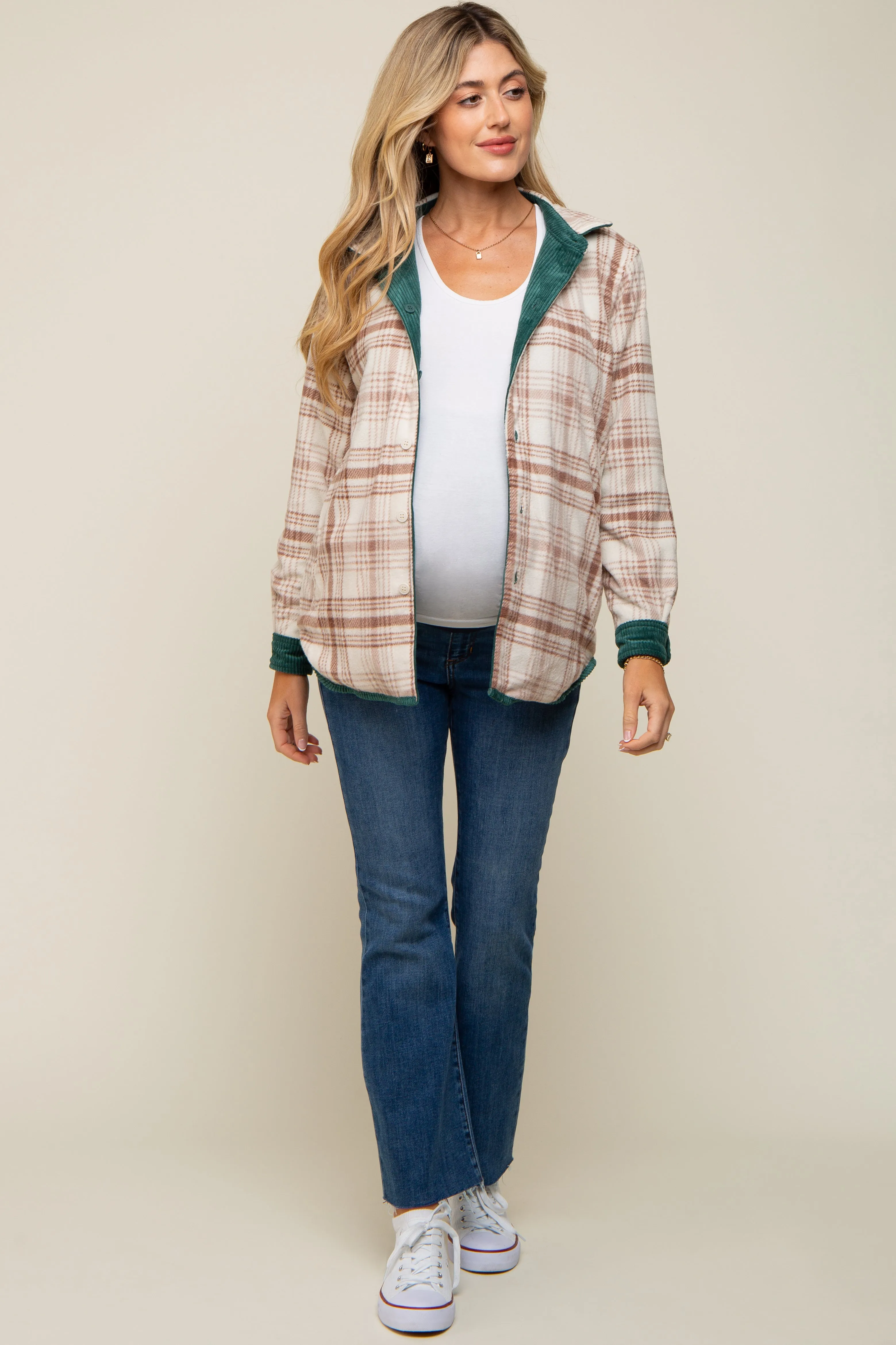 Forest Green Reversible Maternity Shirt Jacket