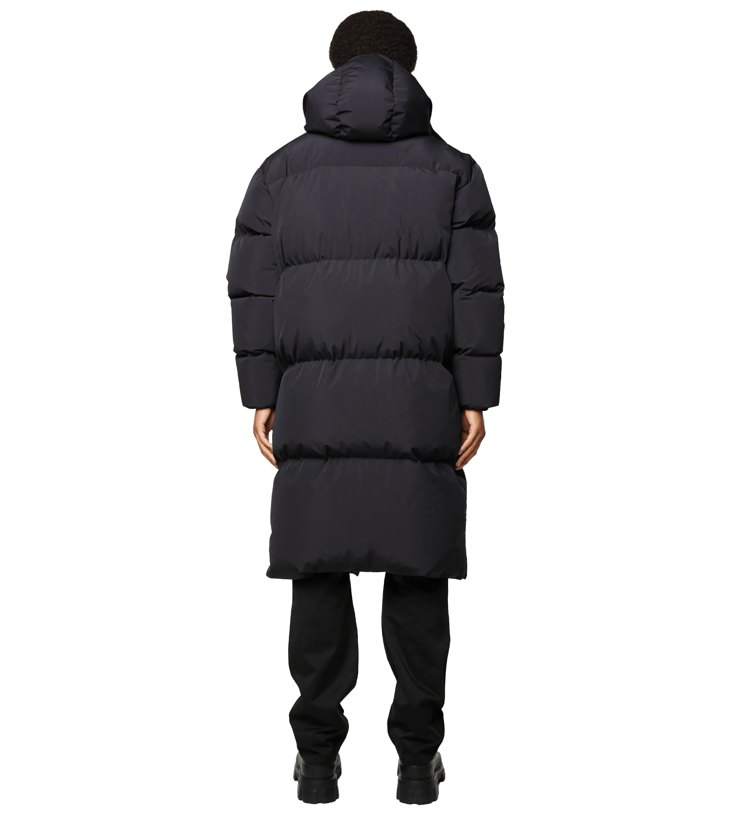 FOUR    Long Logo Puffer Jacket Black