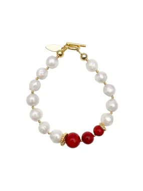 Freshwater Pearls with Red Coral Bracelet EB005