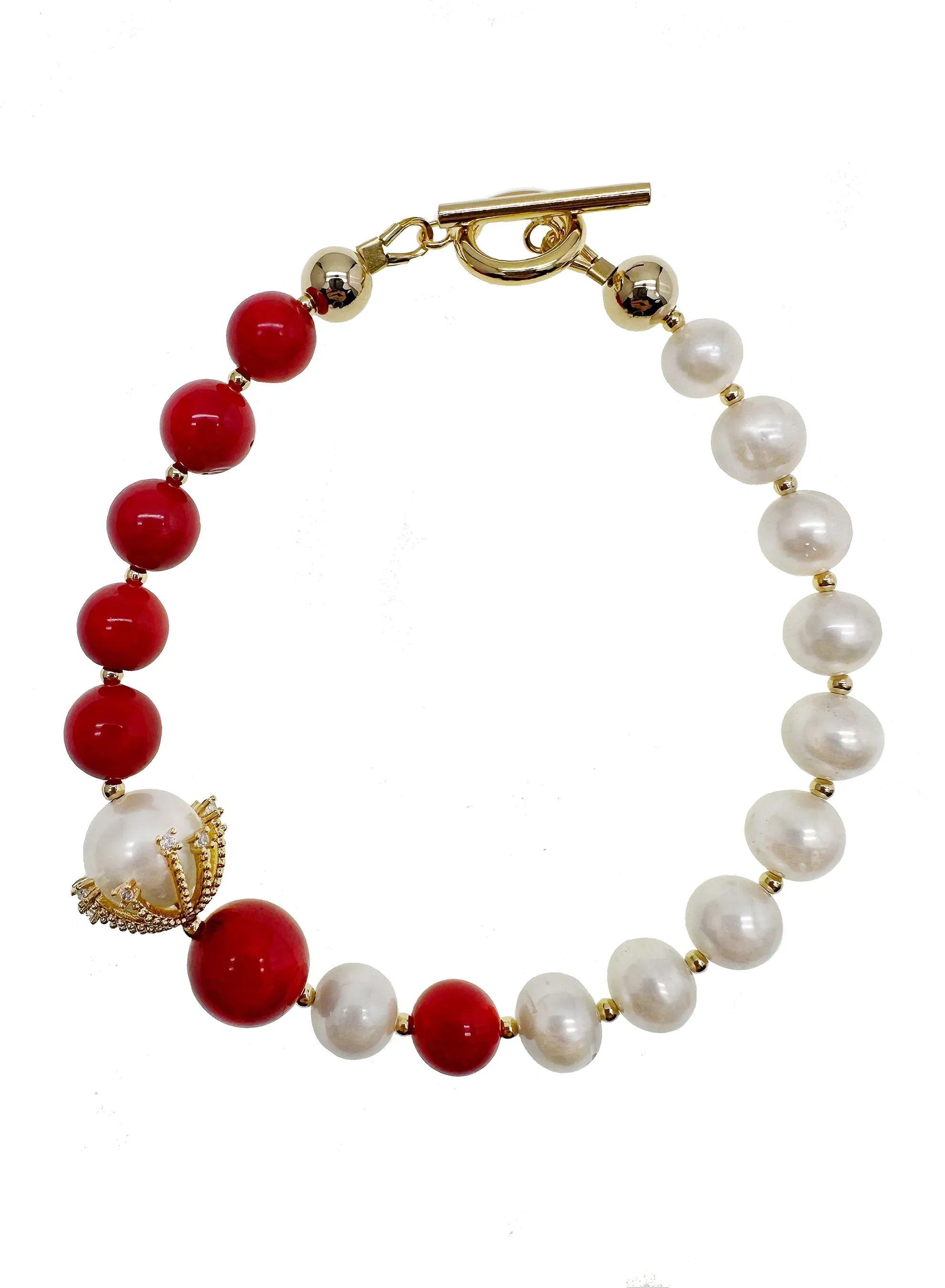 Freshwater Pearls With Red Corals Bracelet KB008