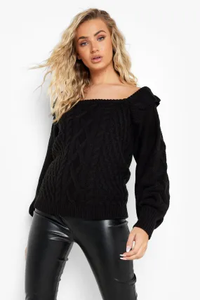 Frill Hem Cable Knitted Sweater