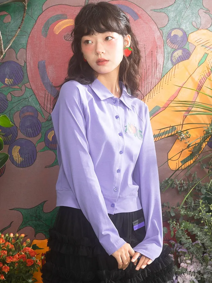 Fruit Print Raglan Sleeve Cardigan Shirt