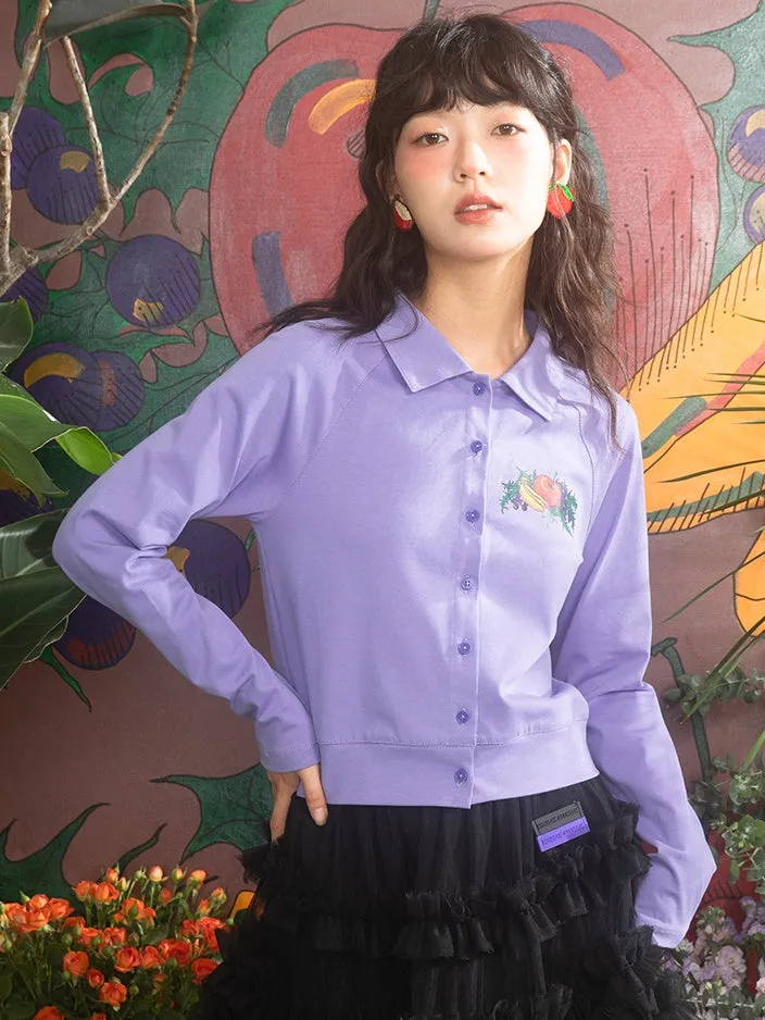 Fruit Print Raglan Sleeve Cardigan Shirt