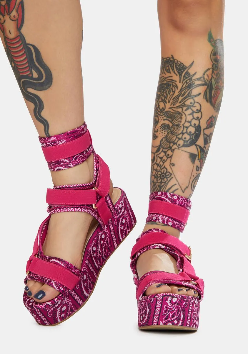 Fuchsia On The Runway Strappy Platform Sandals-