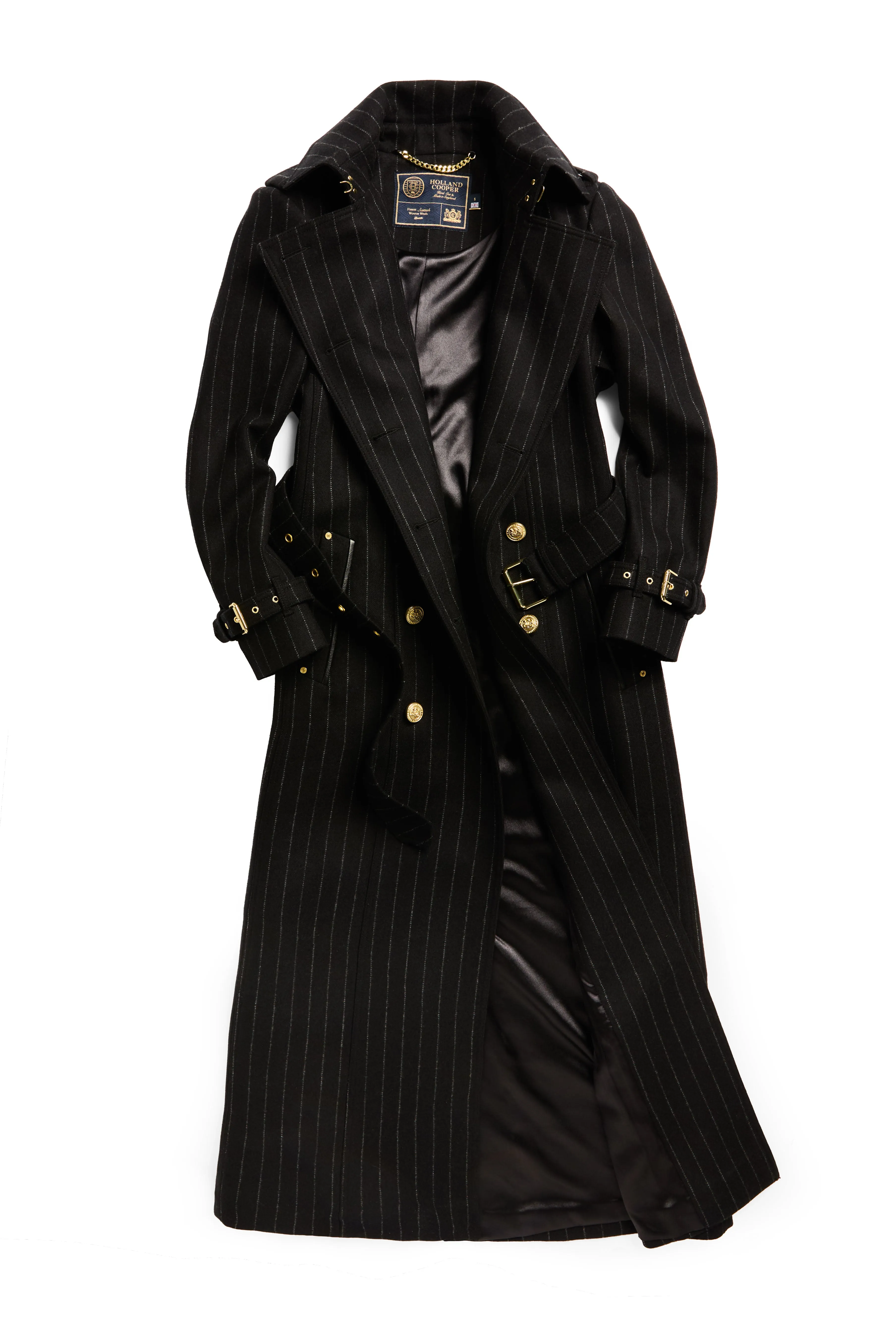 Full Length Marlborough Trench Coat (Black Pinstripe)