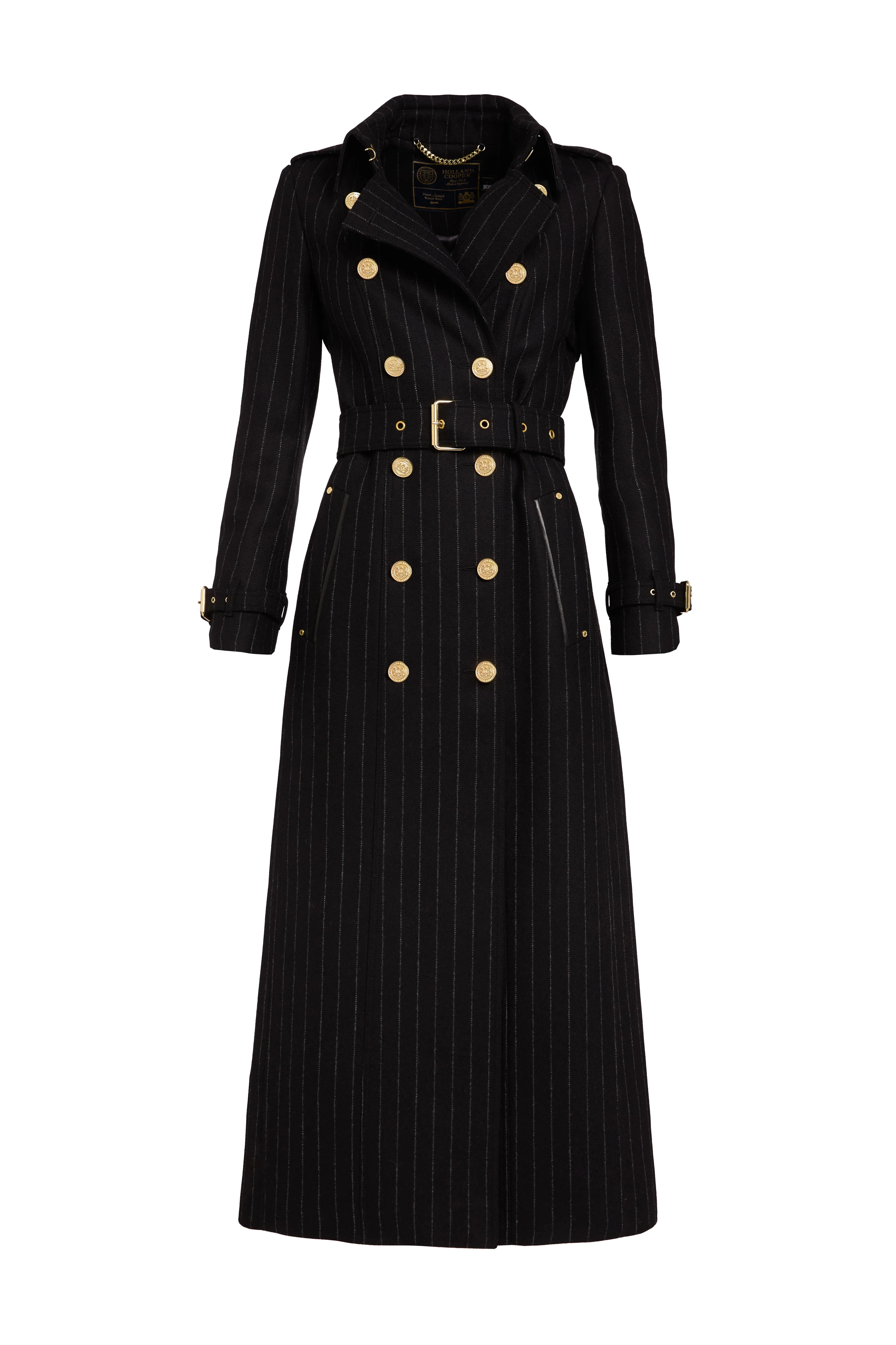 Full Length Marlborough Trench Coat (Black Pinstripe)