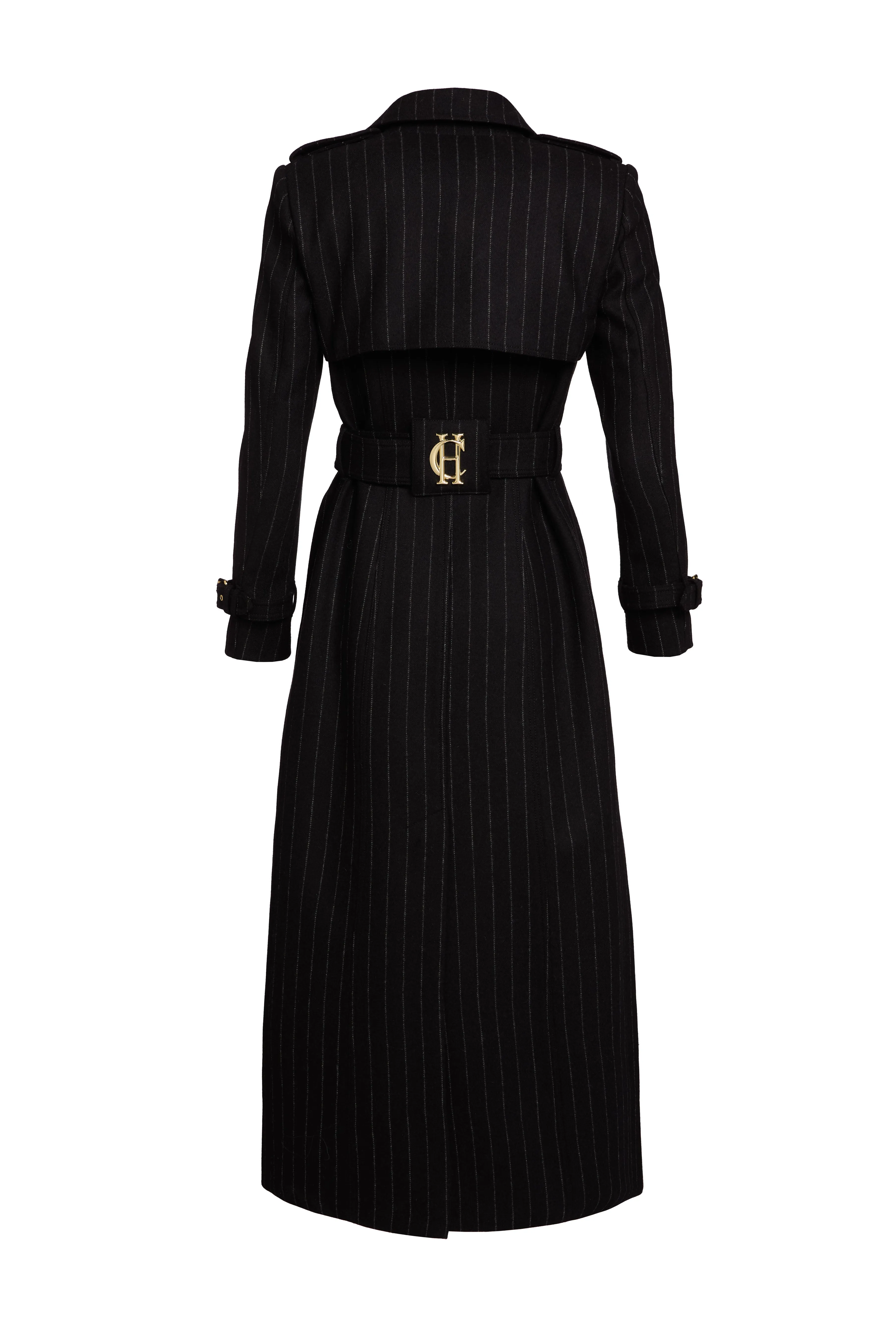 Full Length Marlborough Trench Coat (Black Pinstripe)