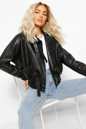 Funnel Neck Oversized Faux Leather Jacket