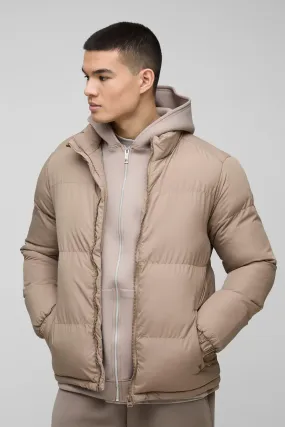Funnel Neck Puffer Jacket in Stone
