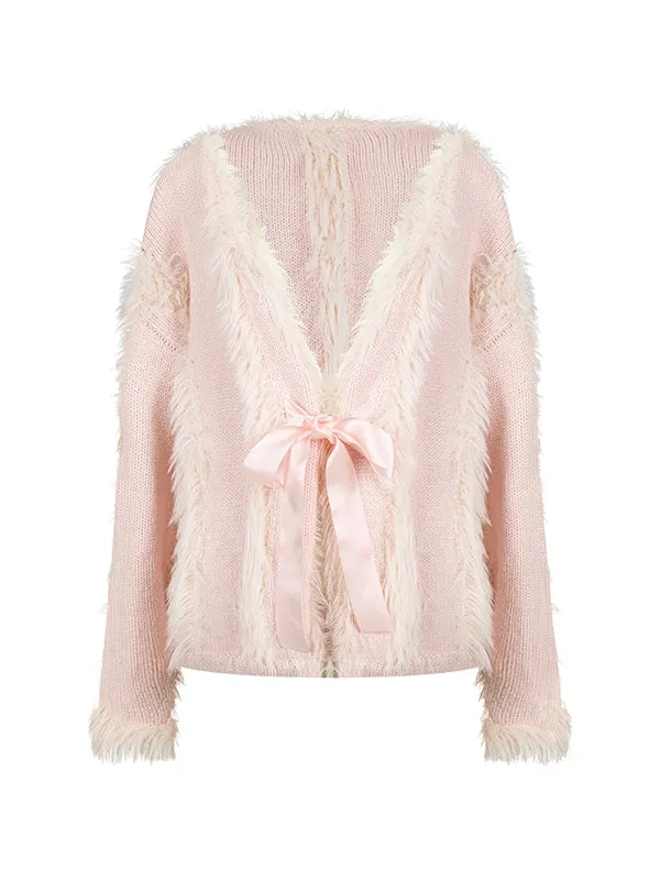 Fur Ribbon Oversize Fluffily Cute Cardigan