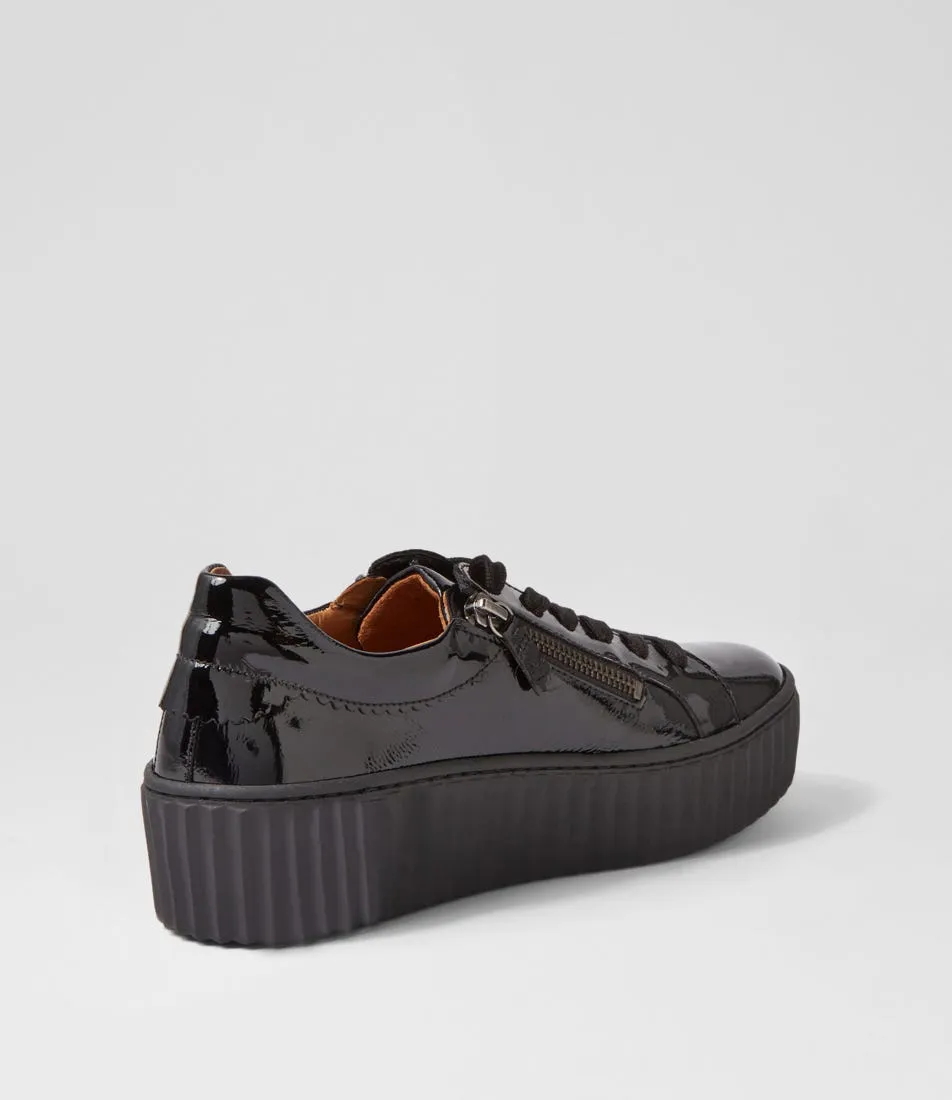 GABOR Carmelia Schwarz Patent Leather Sneakers