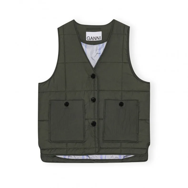 GANNI Quilt Boxy Vest (Kombu Green)