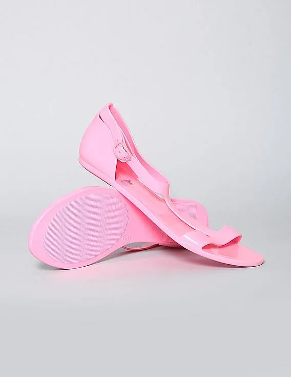 GAP Girls Pink Solid T-Strap Jelly Sandals