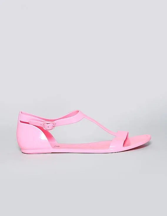 GAP Girls Pink Solid T-Strap Jelly Sandals