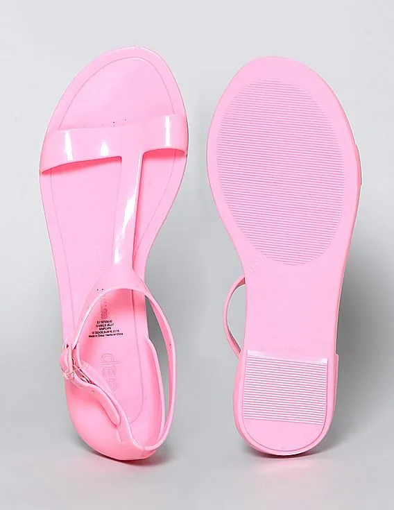 GAP Girls Pink Solid T-Strap Jelly Sandals