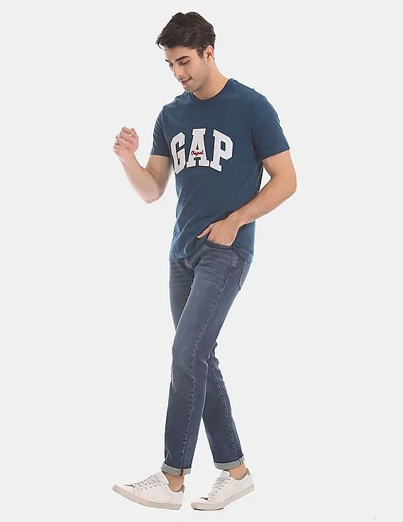 GAP Men Blue Straight Fit Washed Cotton Jeans