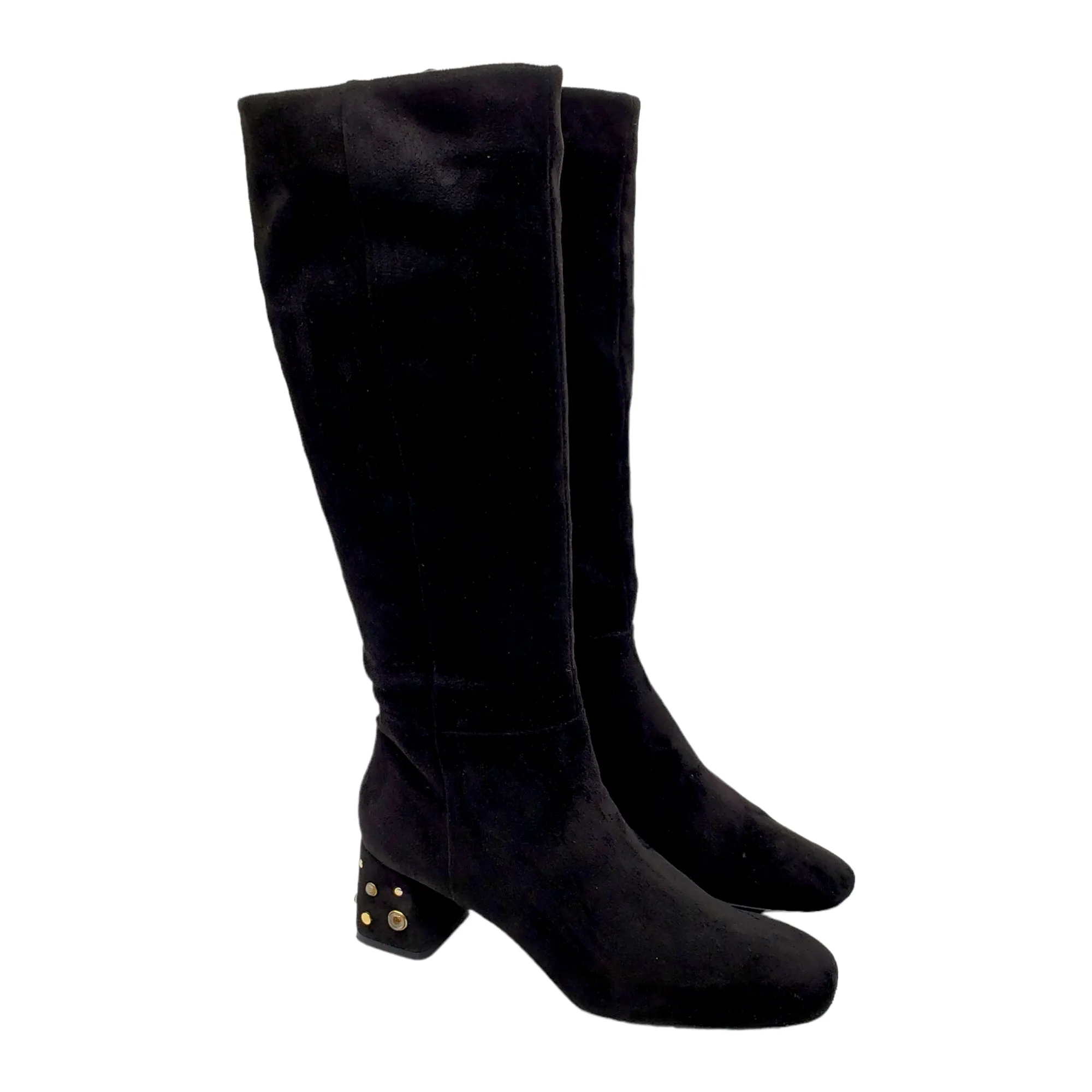 Geox Black Knee High Suede Jewelled Heel Boots