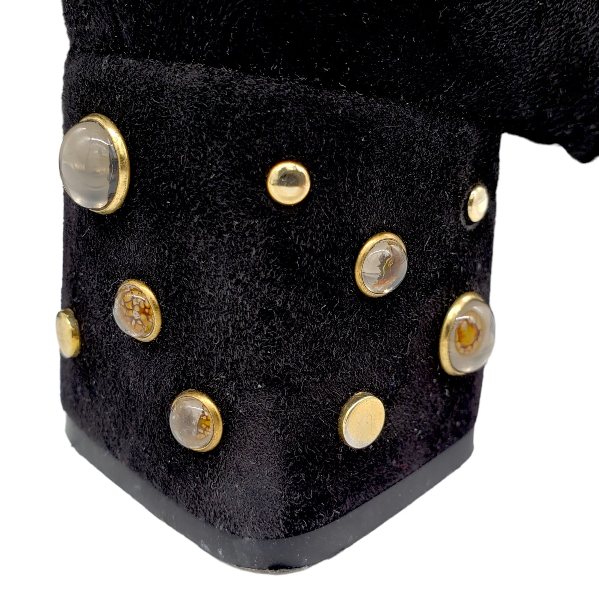 Geox Black Knee High Suede Jewelled Heel Boots