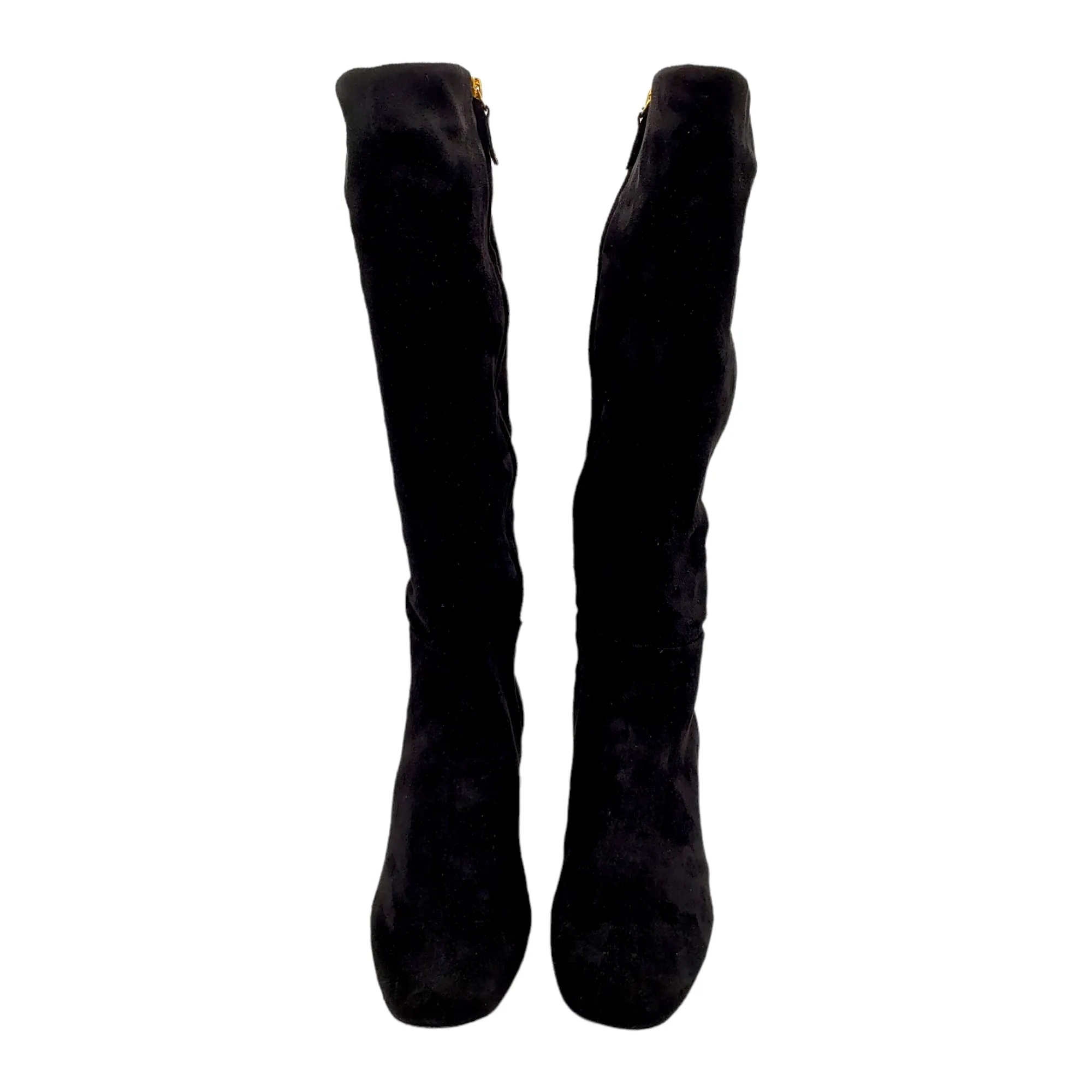 Geox Black Knee High Suede Jewelled Heel Boots