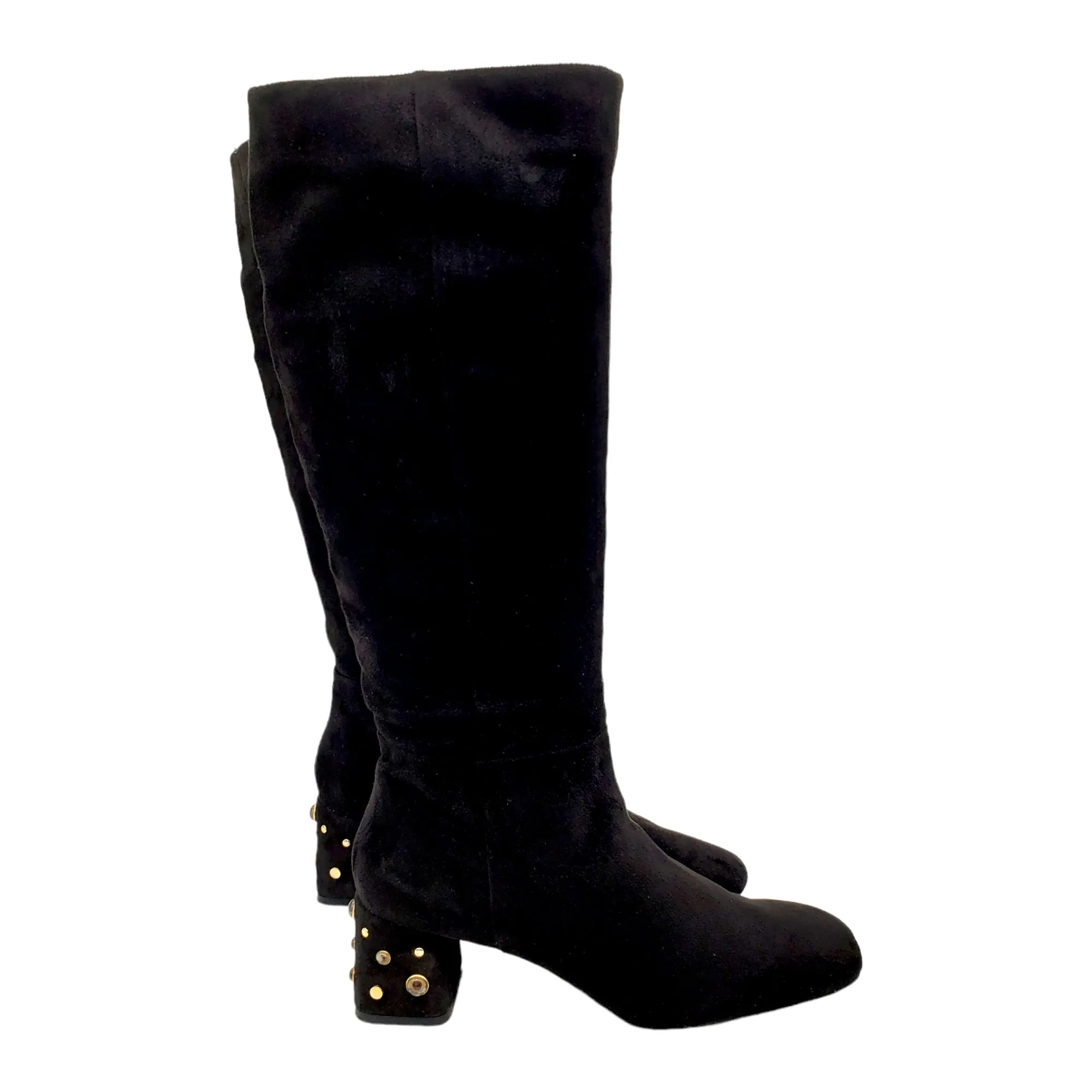 Geox Black Knee High Suede Jewelled Heel Boots