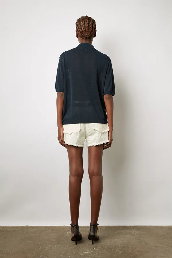 Gerard Darel LANA NAVY LINEN MIX POLO SWEATER