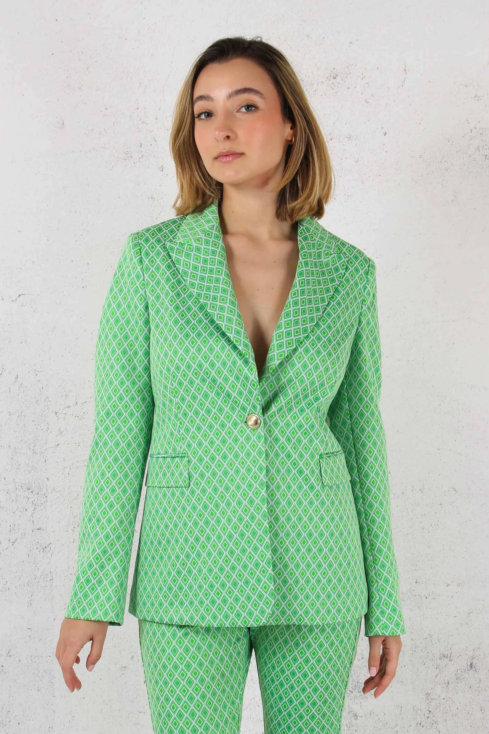 Giacca Lunga Geometrica Optical Green/natura