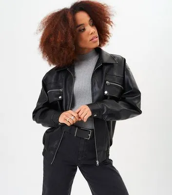 Gini London Black Leather Look Jacket New Look