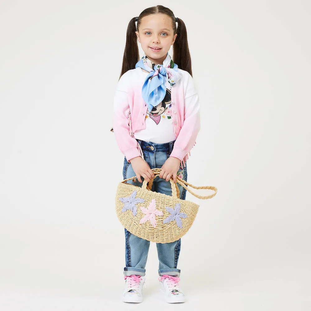 Girls Beige Star Straw Bag (30cm)