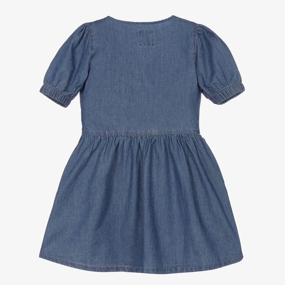 Girls Blue Chambray Wrap Dress
