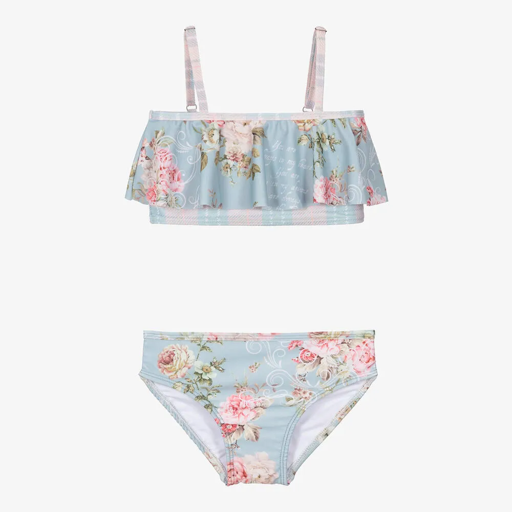 Girls Blue Floral Print Bikini (UPF50+)