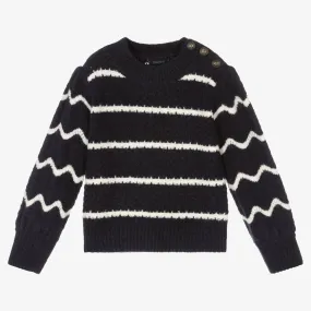 Girls Blue Stripe Knit Jumper