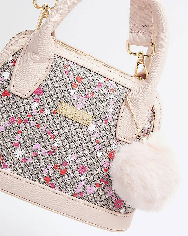 Girls Brown Floral Monogram Bag