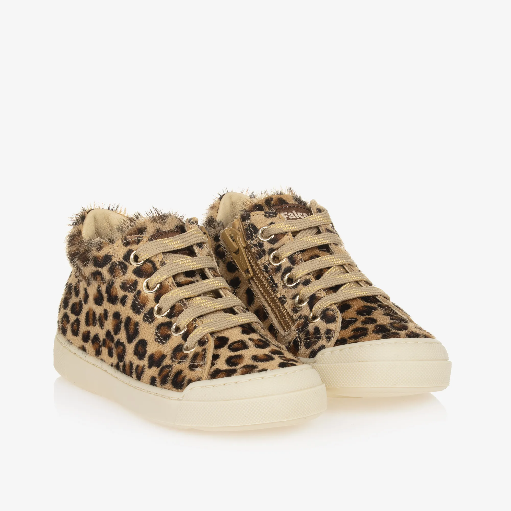 Girls Brown Leopard Print Leather Trainers