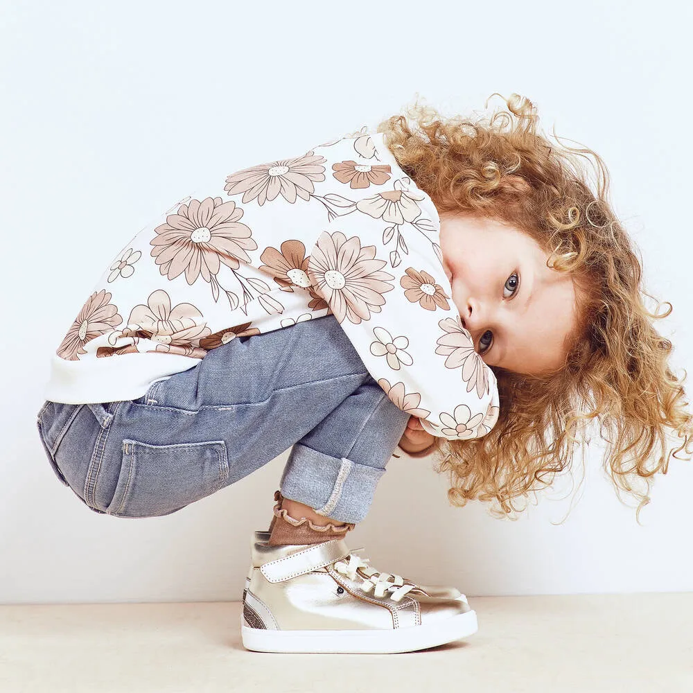 Girls Gold Leather High-Top Trainers