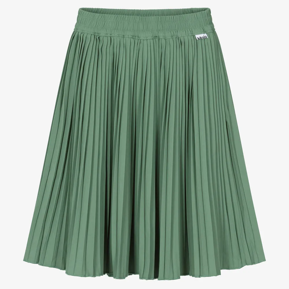 Girls Green Pleated Skirt
