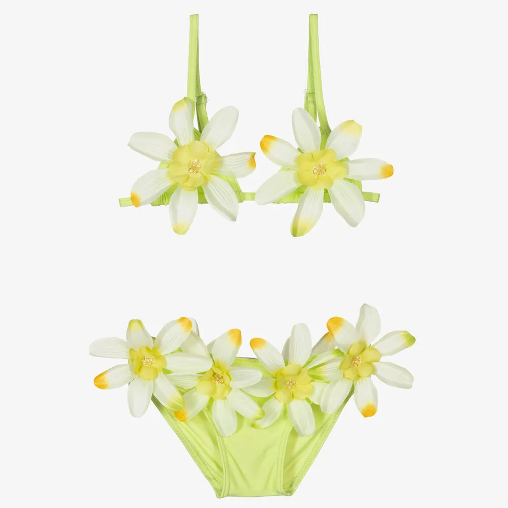 Girls Green Tropical Flower Bikini