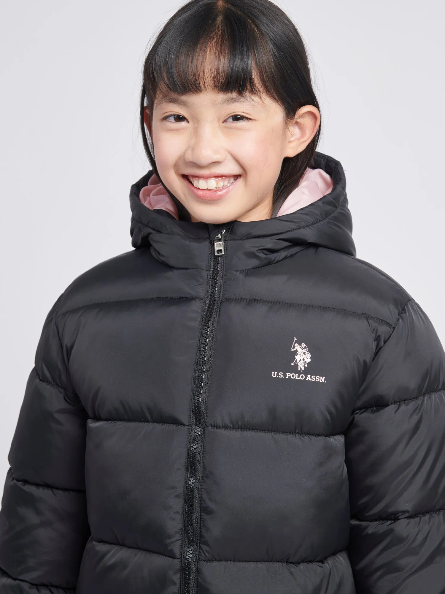 Girls Longline Puffer Jacket in Black