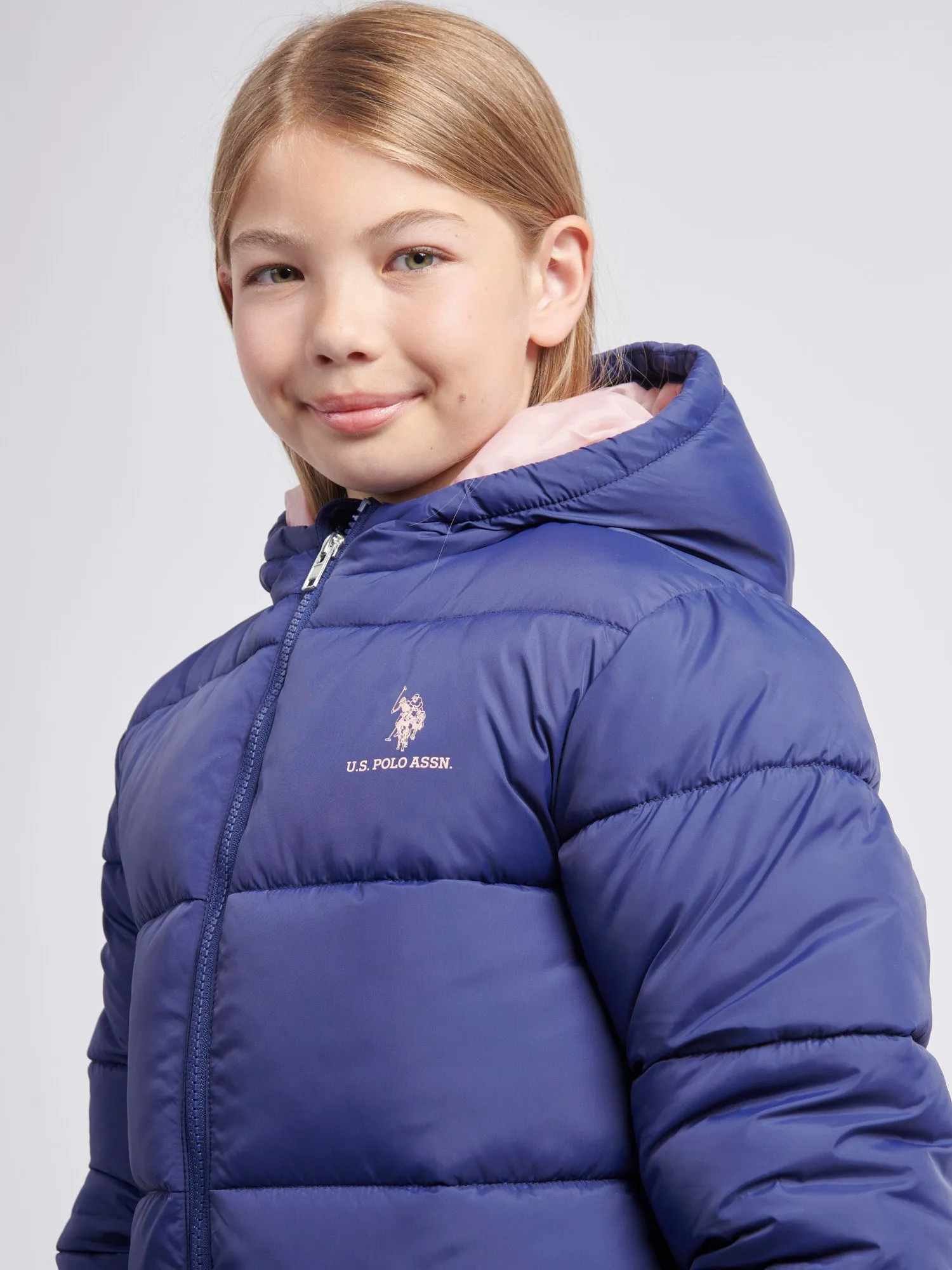 Girls Longline Puffer Jacket in Midnight Blue