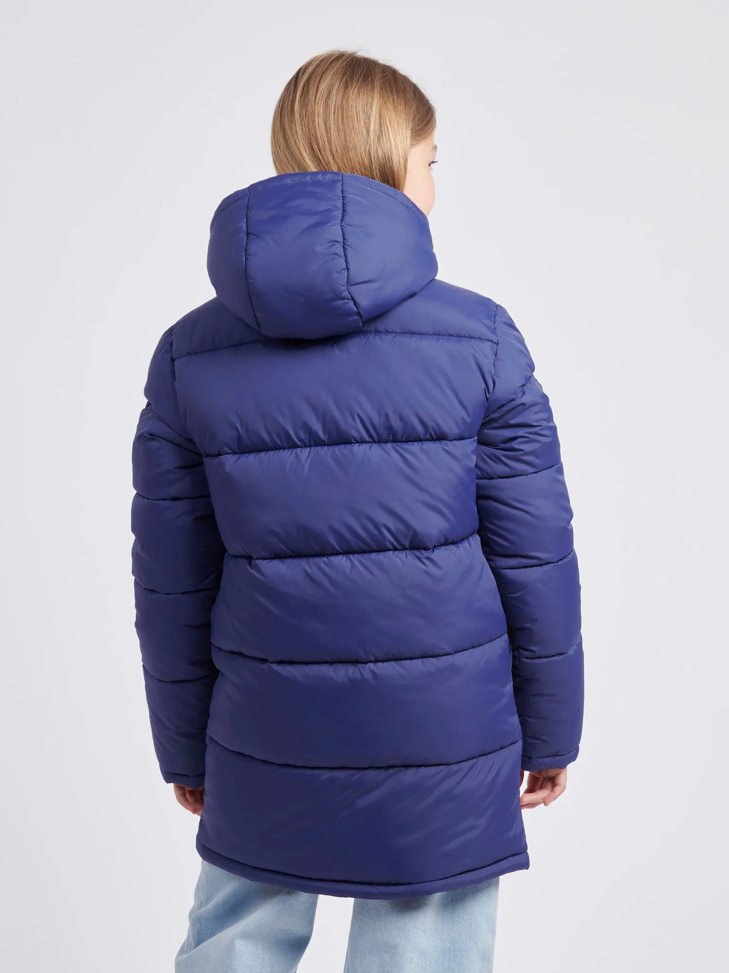 Girls Longline Puffer Jacket in Midnight Blue