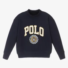 Girls Navy Blue Cotton Polo Sweatshirt