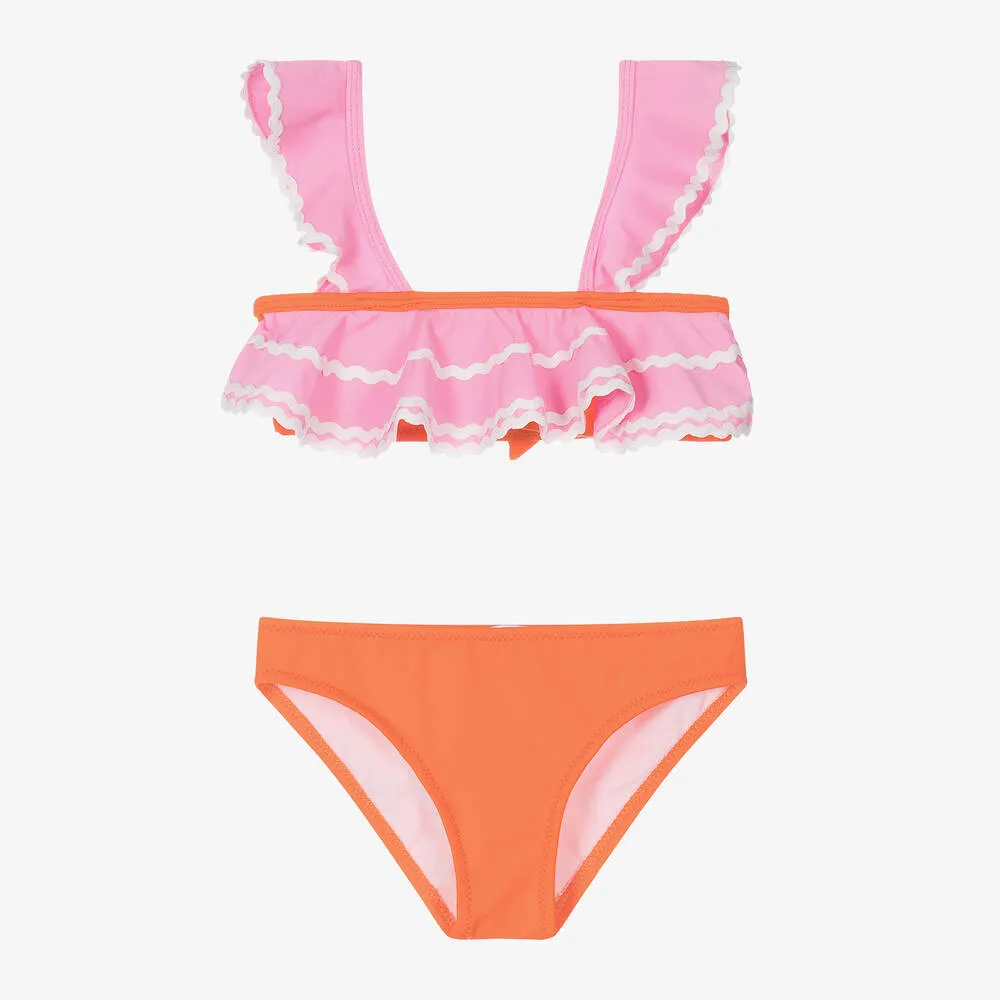 Girls Orange & Pink Ruffle Bikini (UV50)