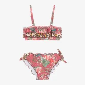 Girls Pink Floral Frilly Bikini (UPF50+)