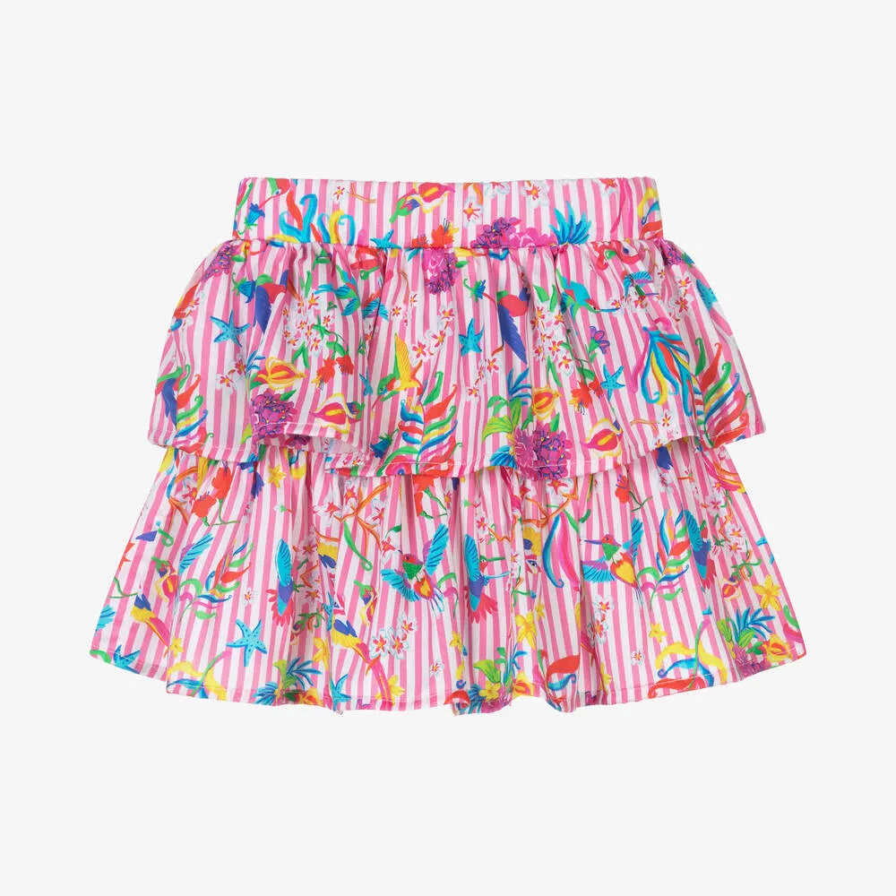 Girls Pink Striped Ruffle Skirt