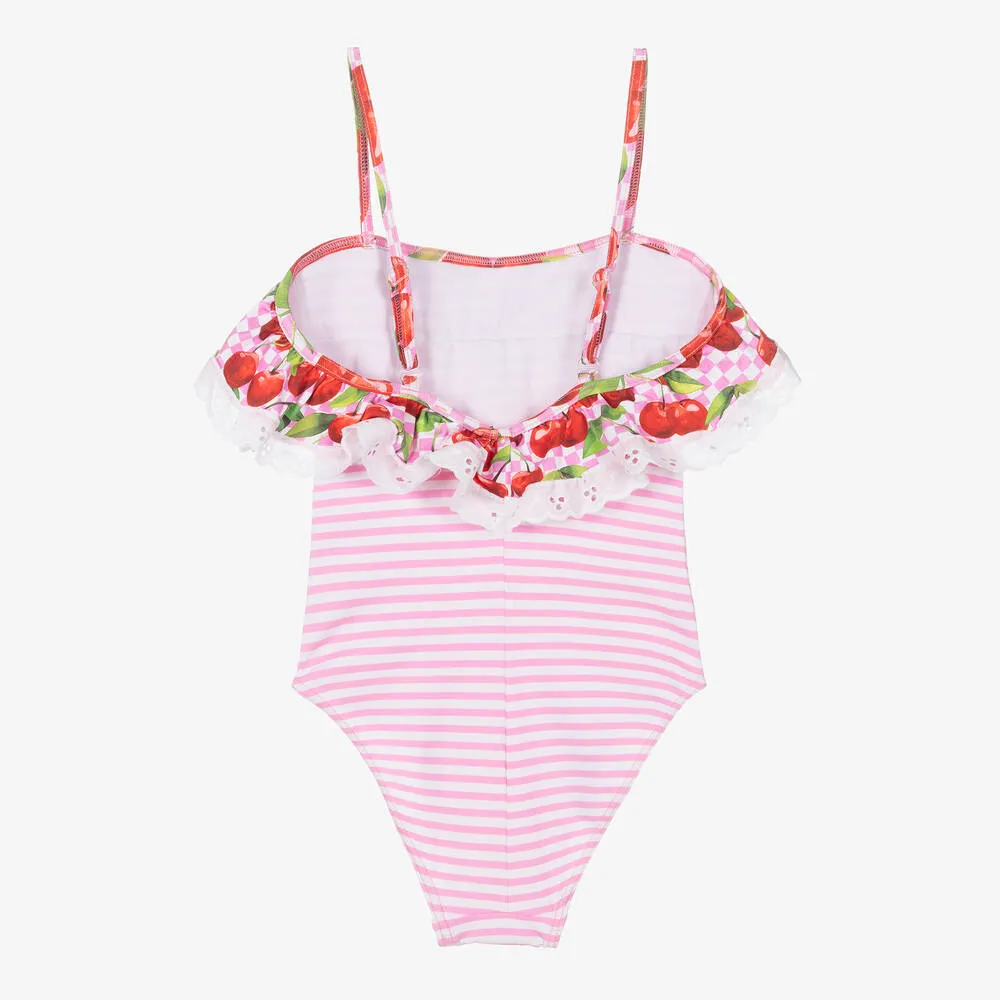 Girls Pink Striped Swimsuit
