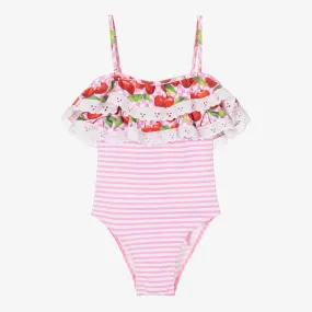 Girls Pink Striped Swimsuit