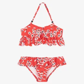 Girls Red Flower Print Bikini