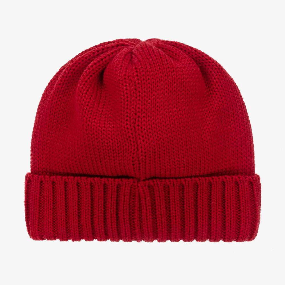 Girls Red Knitted Wool Beanie Hat