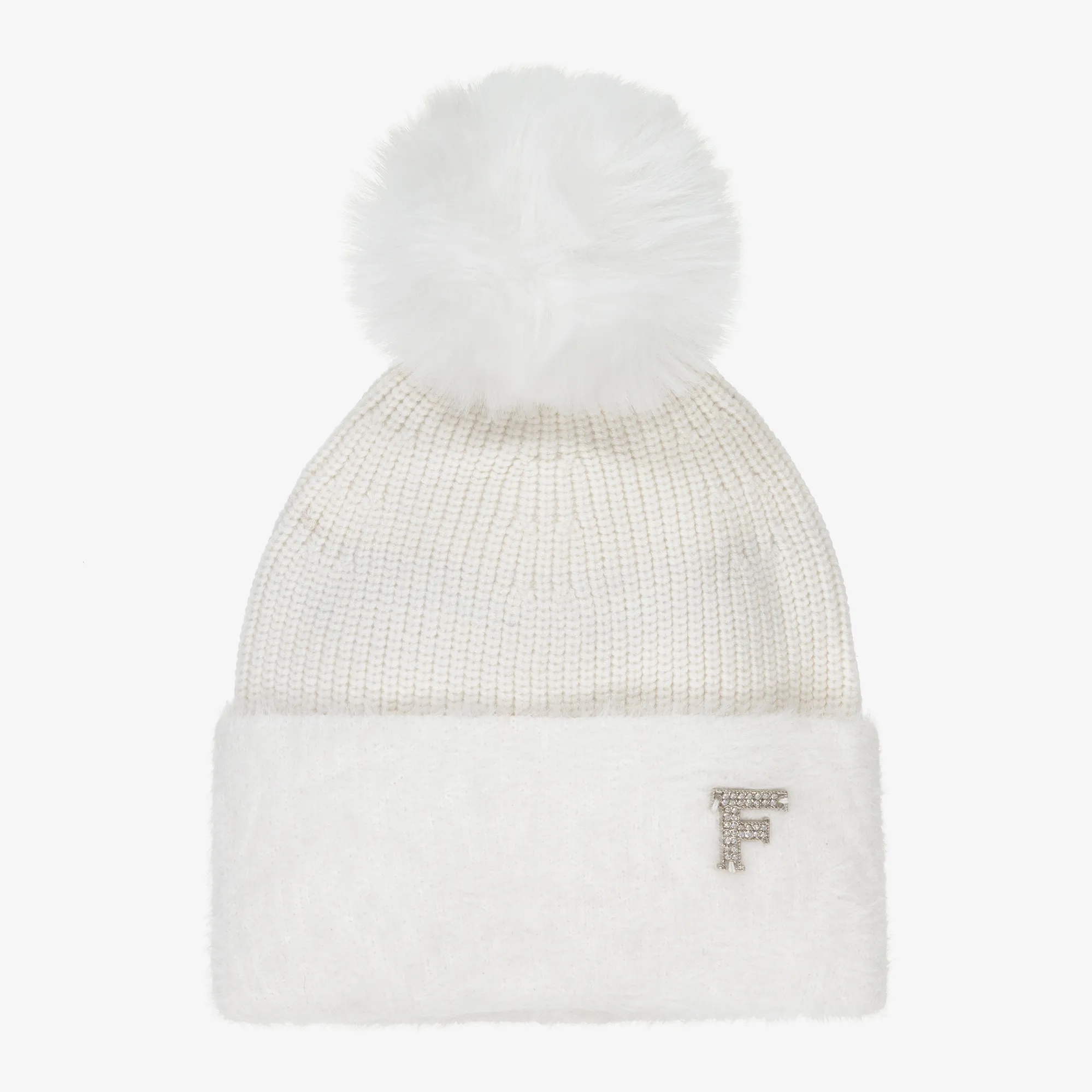 Girls White Knitted Pom-Pom Hat