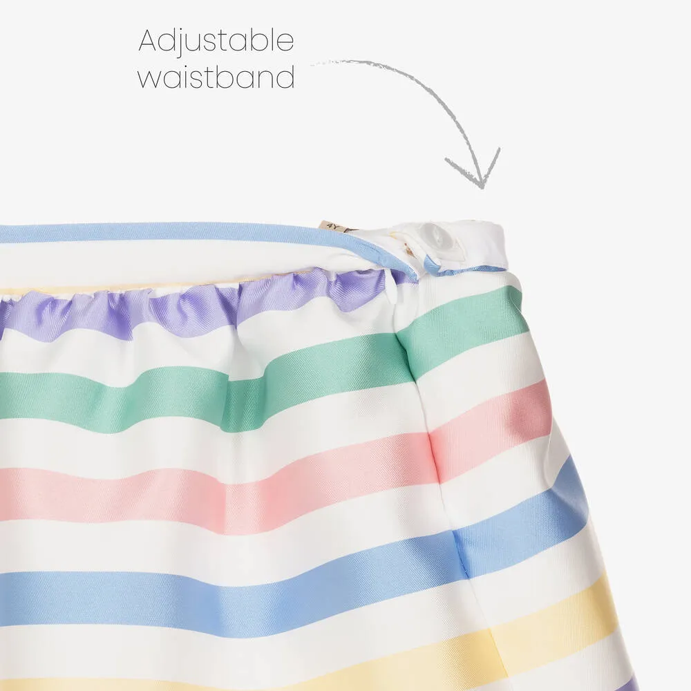 Girls White Striped Satin Skirt